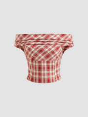 Multi-way Cowl Neck Plaid Shirred Tank Top