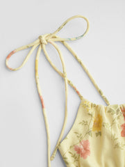 Linen-blend Square Neck Ditsy Floral Shirred Knotted Midi Dress