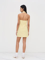 Linen-blend Collar Halter Neckline Button Through Mini Dress
