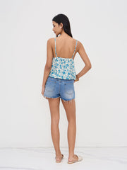 V-neck Floral Beaded Ruffle Hem Cami Top