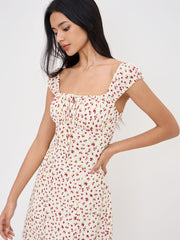 Square Neck Floral Ruffle Mini Dress