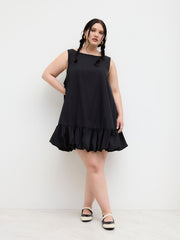 Boat Neck Backless Bowknot Ruffle Hem Mini Dress Curve & Plus