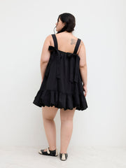 Boat Neck Backless Bowknot Ruffle Hem Mini Dress Curve & Plus