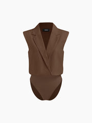 Linen-blend Collar Bodysuit