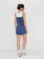 Denim Drawstring Knotted Roll Hem Romper