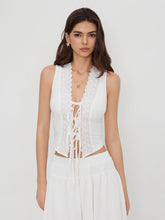 V-neck Tie Front Bow Broderie Anglaise Tank Top