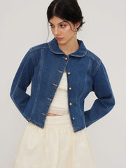 Denim Collar Cinched Waist Jacket