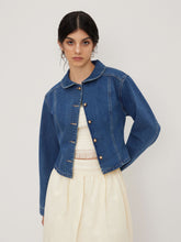 Denim Collar Cinched Waist Jacket