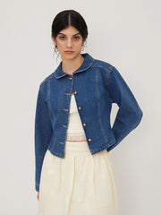Denim Collar Cinched Waist Jacket