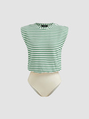 Round Neckline Stripe Bodysuit
