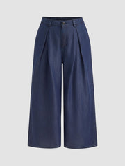 Cider Denim Mid Rise Pleated Wide Leg Jeans Curve & Plus