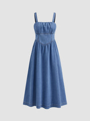 Denim Ruched Maxi Dress