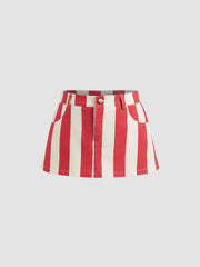 Cotton Low Rise Stripe Pocket Mini Skirt