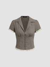 Cotton-blend V-neck Gingham Lettuce Trim Broderie Anglaise Blouse
