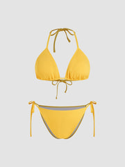 Knotted Triangle Tie Side Bikini Set & Flower Cover Up Top Curve & Plus