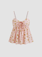 Jacquard Sweetheart Ditsy Floral Ruffle Hem Shirred Cami Top