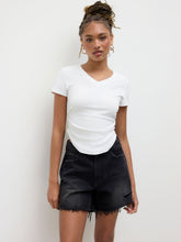 Cotton-blend V-neck Ruched Curve Hem Baby Tee