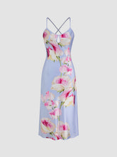 Satin Scoop Neckline Criss Cross Floral Midi Dress