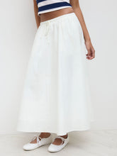 Cotton Low Rise Drawstring Elastic Waist Maxi Skirt