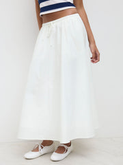 Cotton Low Rise Drawstring Elastic Waist Maxi Skirt