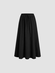 Cotton Low Rise Drawstring Elastic Waist Maxi Skirt