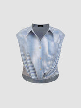 Cotton-blend Collar Stripe Twist Shirt Curve & Plus