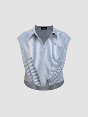 Cotton-blend Collar Stripe Twist Shirt Curve & Plus