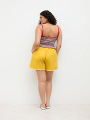 Denim Mid Rise Drawstring Raw Hem Micro Shorts Curve & Plus