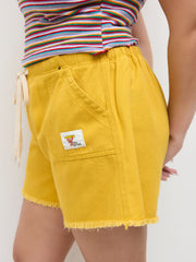 Denim Mid Rise Drawstring Raw Hem Micro Shorts Curve & Plus