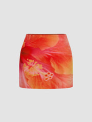 Mesh Low Rise Floral Mini Skirt
