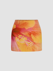 Mesh Low Rise Floral Mini Skirt