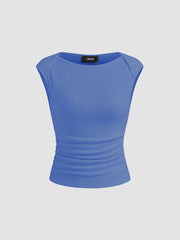Cotton-blend Boat Neck Ruched Tank Top
