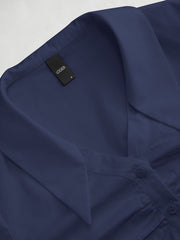 100% Cotton Polo V-neck Ruched Short Sleeve Shirt