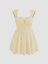 Satin Square Neck Lettuce Trim Ruffle Hem Knotted Mini Dress Curve & Plus