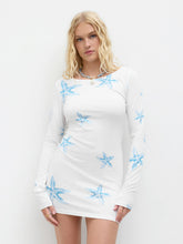 Starfish Graphic Knotted Backless See-through Cover Up Dress