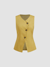 Linen-blend V-neck Asymmetrical Button Blazer Vest