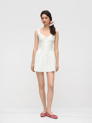 Linen-blend Sweetheart Neckline Button Ruffle Mini Dress