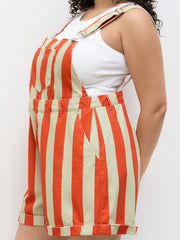Denim Stripe Pocket Roll Hem Romper Curve & Plus