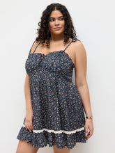 100% Cotton Sweetheart Floral Knotted Tiered Mini Dress Curve & Plus