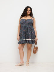 100% Cotton Sweetheart Floral Knotted Tiered Mini Dress Curve & Plus