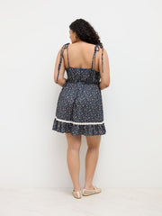 100% Cotton Sweetheart Floral Knotted Tiered Mini Dress Curve & Plus