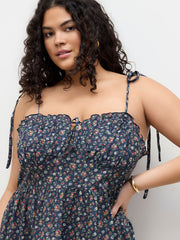 100% Cotton Sweetheart Floral Knotted Tiered Mini Dress Curve & Plus