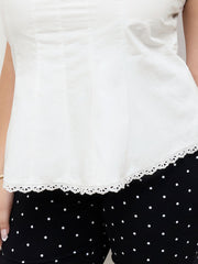 Cotton U-neckline Broderie Anglaise Hem Cut Out Tank Top Curve & Plus