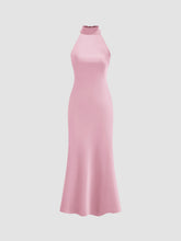Satin Halter Neckline Backless Maxi Dress