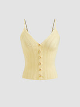 Knit V-neck Conch Metal Button Crop Cami Top