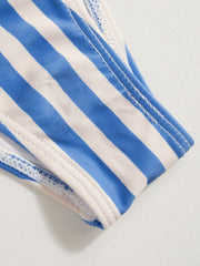 Halter Neckline Stripe Shell Detail Ruffle Triangle Cheeky Bikini Set