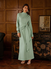 Satin Stand Collar Ruched Draped Maxi Dress