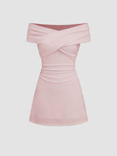Off-shoulder Criss Cross Ruched Mini Dress
