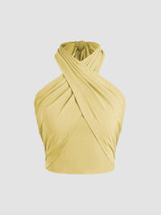 Cross Halter Shirred Back Crop Top