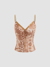 V-neck Leopard Lace Trim Crop Cami Top